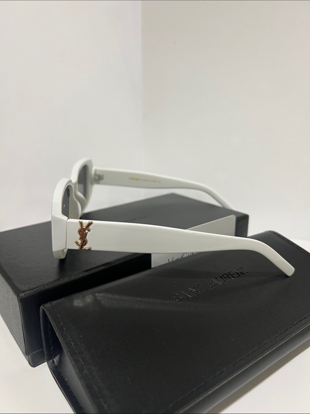 Saint Laurent White Frame Sunglasses with Black Lenses